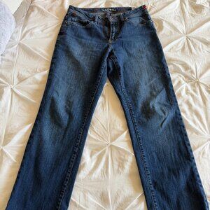 WÖRN Age Denim Straight Leg Jeans 32x34 Medium Dark Indigo W Rivets Pinstripe